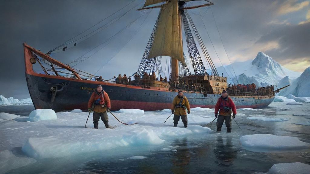 How did Shackleton's crew survive after their ship got stuck and then crushed in the Antarctic ice?